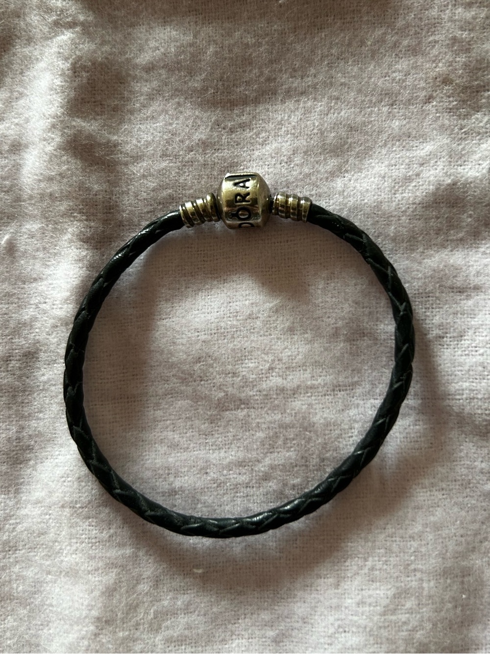 Authentic Pandora Black Leather Bracelet Sterling Silver Clasp